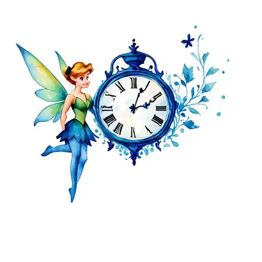 Peterpan & Tinkerbell and Clock Disney tattoo design idea