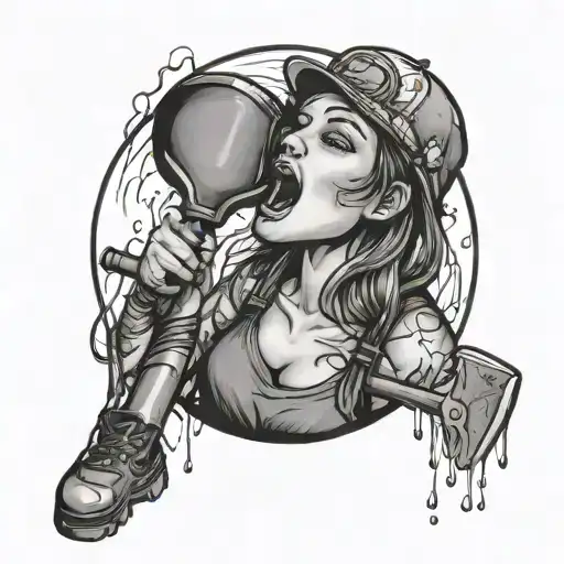Girl licking a dirty shovel tattoo design idea
