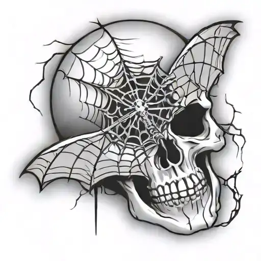 memento mori skull with a spider web surrounding it tattoo design idea