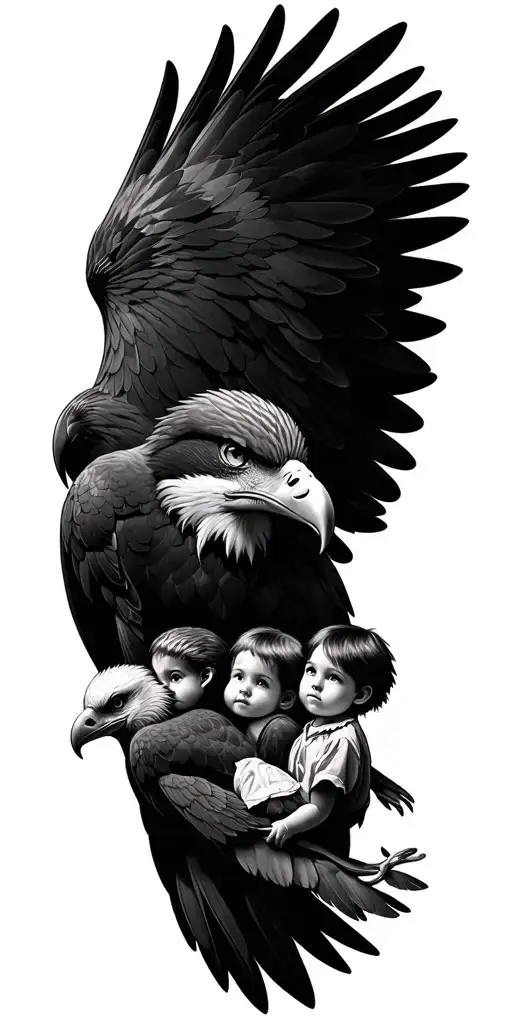 eagle with 4 children dates tattoo design idea