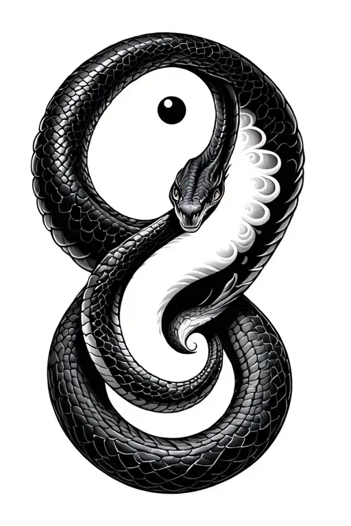 Black mamba snake swallowing a yin Yang tattoo design idea