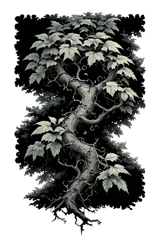 thick vines starting small then growing larger to surrounding a forest tattoo design idea