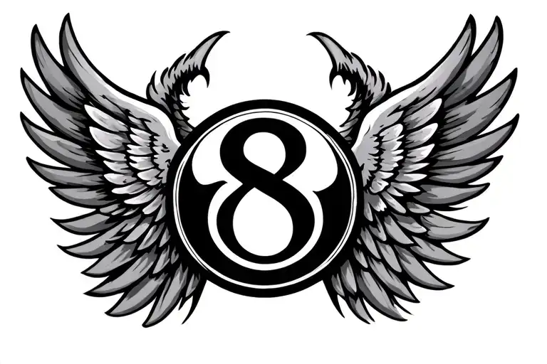 number 8 and wings with circle tattoo design idea