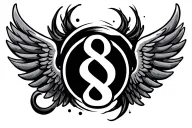 number 8 and wings with circle tattoo design idea