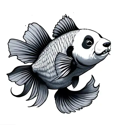 panda corydoras catfish japanese waves tattoo design idea