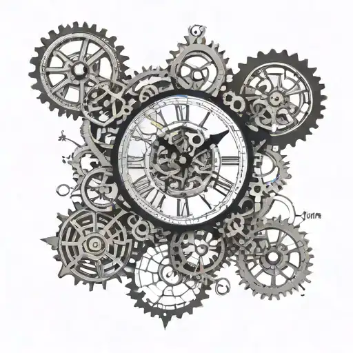 Quantum mechanics equations intertwined with clock gears tattoo design idea
