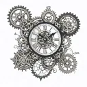 Quantum mechanics equations intertwined with clock gears tattoo design idea