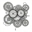 Quantum mechanics equations intertwined with clock gears tattoo design idea
