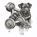 A mandala design incorporating gym equipment like barbells and dumbbells, with subtle paw prints representing your love for your dog, in dotwork style tattoo design idea