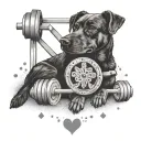 A mandala design incorporating gym equipment like barbells and dumbbells, with subtle paw prints representing your love for your dog, in dotwork style tattoo design idea