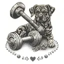 A mandala design incorporating gym equipment like barbells and dumbbells, with subtle paw prints representing your love for your dog, in dotwork style tattoo design idea