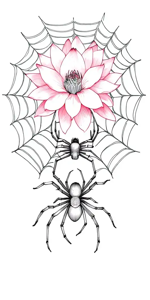 web with lotus flowers and spider tattoo design idea