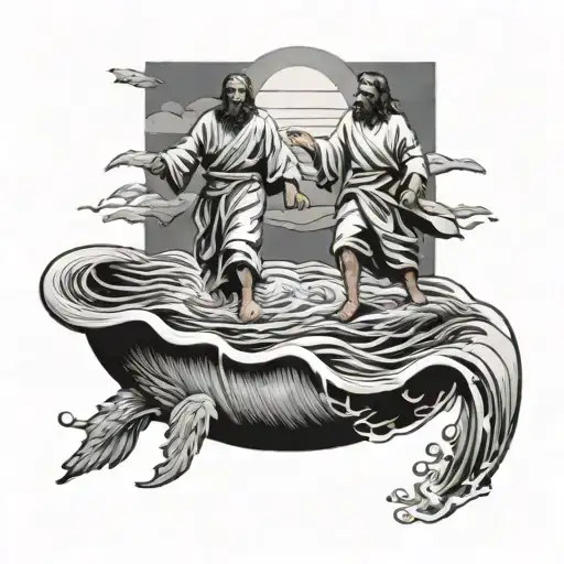Peter walks on water with Jesus Christ tattoo design idea