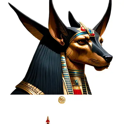 the Egyptian god of war Mountu ra stood with Anubis tattoo design idea
