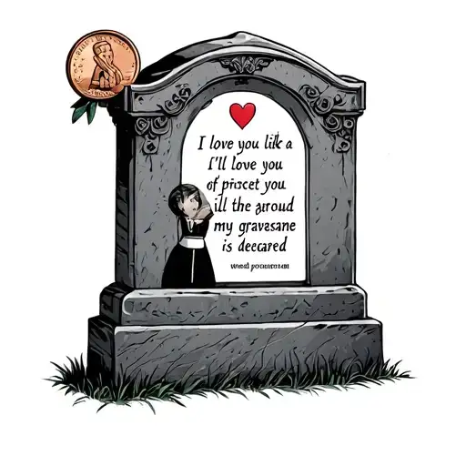 I love you like a penny loves the pocket of a priest, and Ill love you till the grass around my gravestone is deceased tattoo design idea