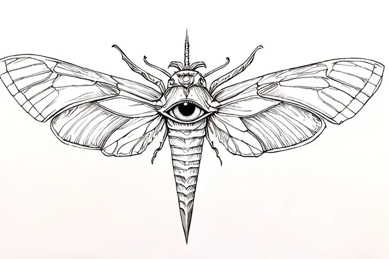moth sword third eye tattoo design idea