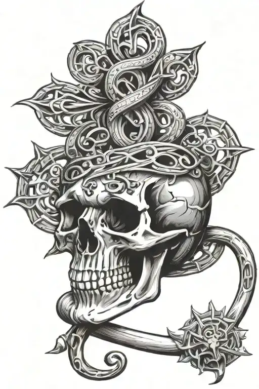 Skull, Rod of Asclepius tattoo design idea