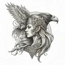 freya norse goddes and ravens tattoo design idea