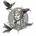 freya norse goddes and ravens tattoo design idea