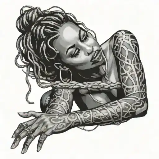 Shibari african american woman posing tattoo design idea