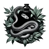 pharmacy with plants and snakes intertwined tattoo design idea