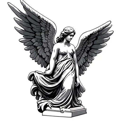 angel wings statue tattoo design idea