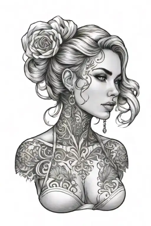 beautiful woman showing cleavage area tattoo design idea