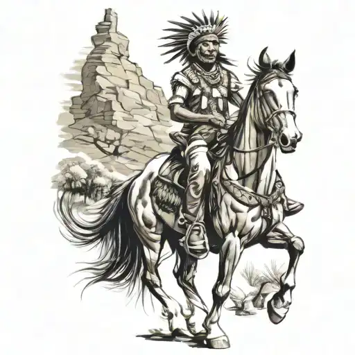 western Indian man riding horse tattoo design idea