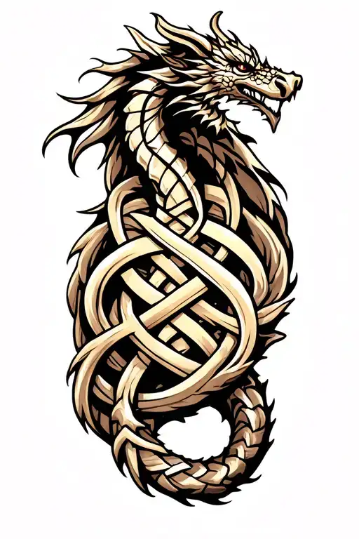 Viking dragon knotwork intertwined tattoo design idea