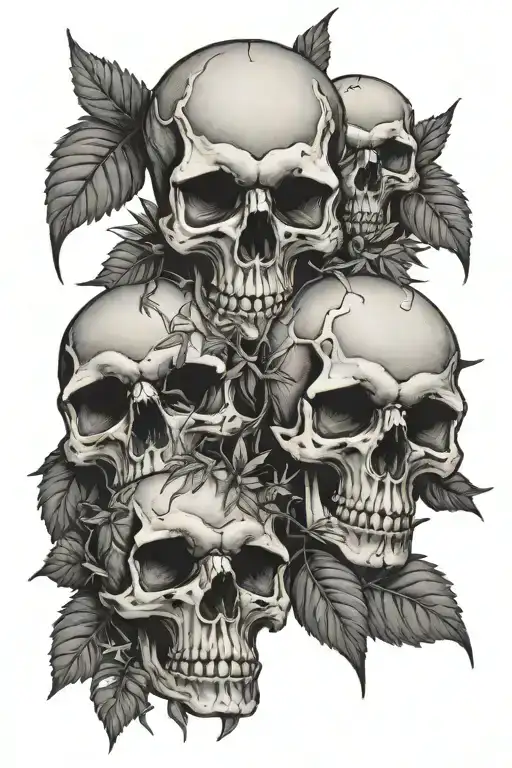 3 skulls and weed bush tattoo design idea
