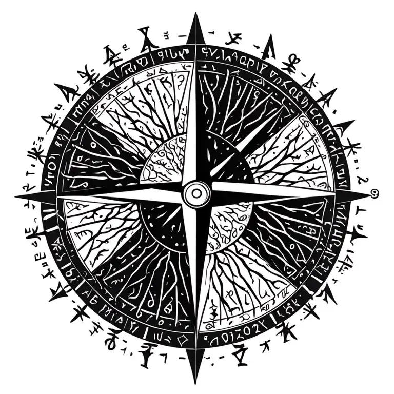 vegvisir viking compass including tree of life and abundant runes of health protection tattoo design idea
