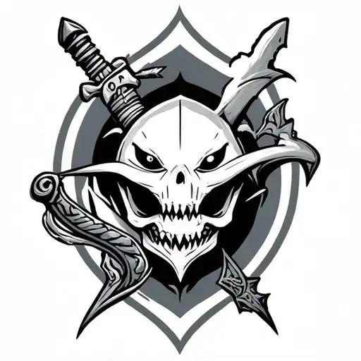 pokemon, annubis, skull, sharks, sword tattoo design idea