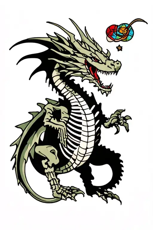earth skeletal dragon tattoo design idea