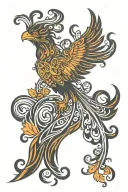 Phoenix with filigree wave design simple tattoo design idea