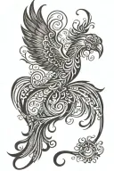 Phoenix with filigree wave design simple tattoo design idea