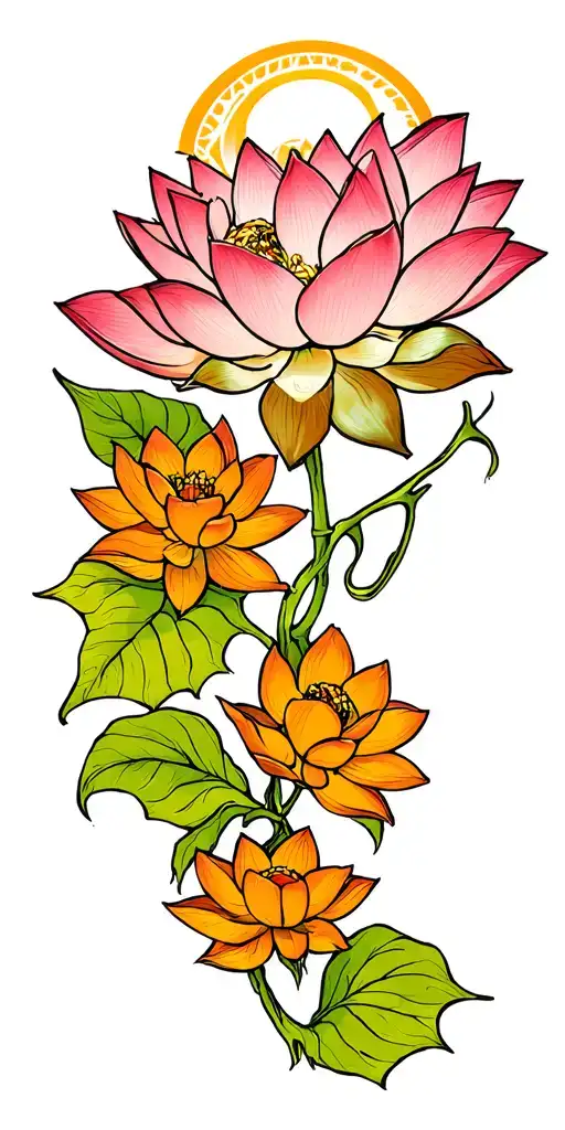 lotus flowers, tree of life, dream catch tattoo design idea