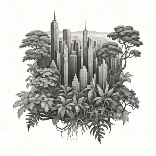 New York City jungle forest with trees tattoo design idea