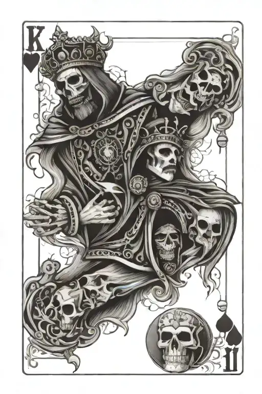 playing card with a king at the top and grim reaper at the bottom  tattoo design idea