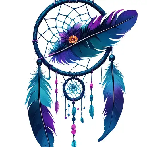 feathers dream catcher entangled thoughts and worries tattoo design idea