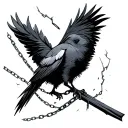 The crows feather is broken then turns into more cross that have chains on it  tattoo design idea