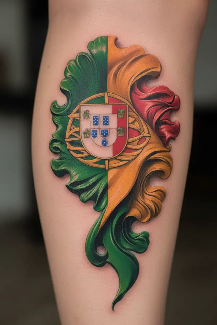 Portuguese and Irish flag morphing tattoo design idea
