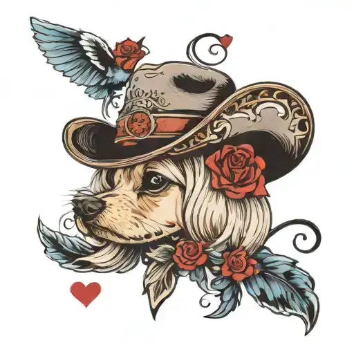  bytterfly, the maltese cresent, cowboy hat, a small heart, XOXO, I love you mor tattoo design idea