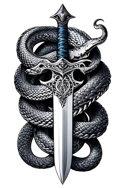 snake coiled sword surrounded tattoo design idea