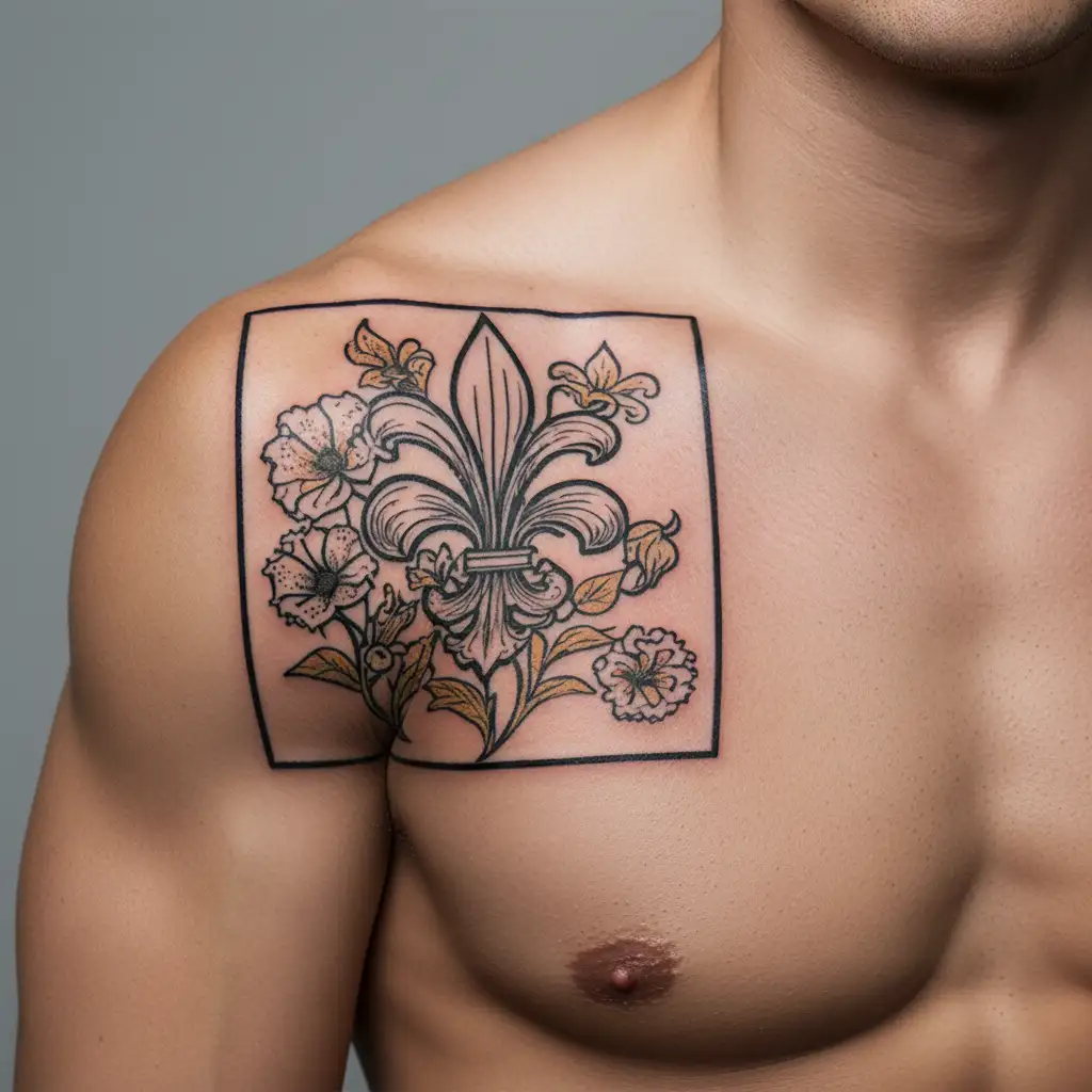 louisiana, flowers, sun, fleur de lis  tattoo design idea