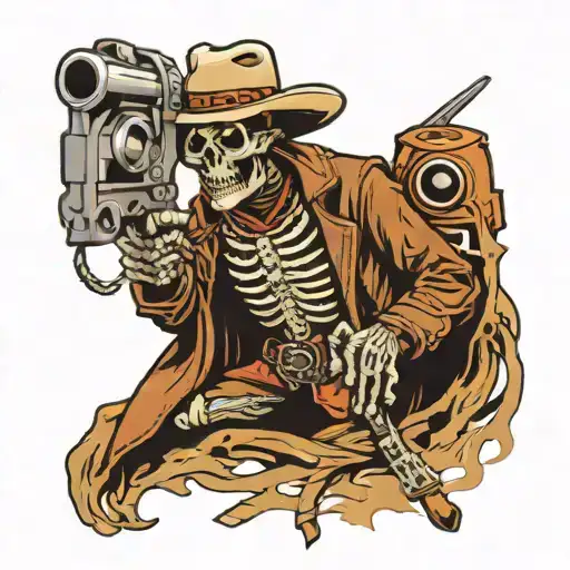outlaw skeleton cowboy with gun  tattoo design idea