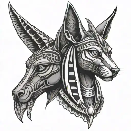 Anubis and Bastet Egyptian Goddess Head tattoo design idea