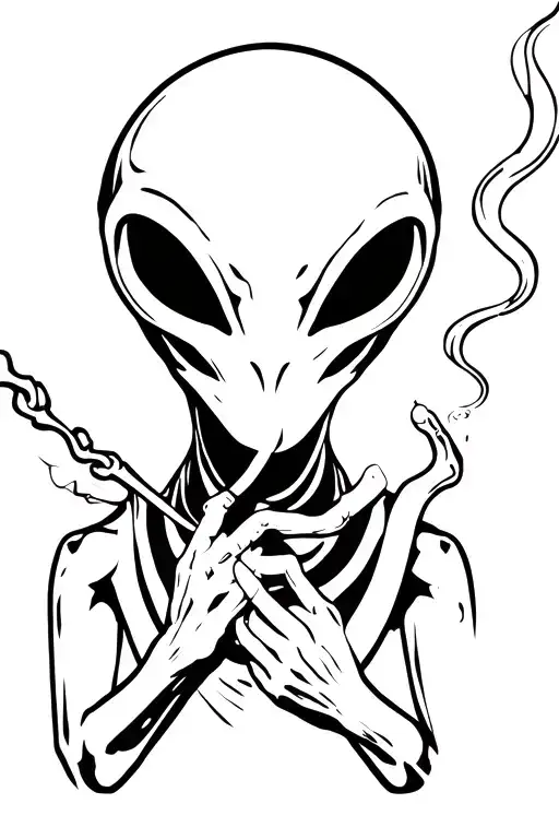 alien smoking a joint tattoo design idea