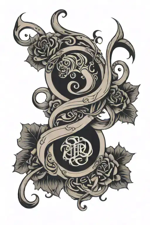 whisky line Gemini zodiac symbol intertwined tattoo design idea