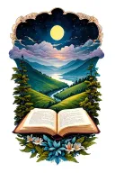 open book below hillside tattoo design idea