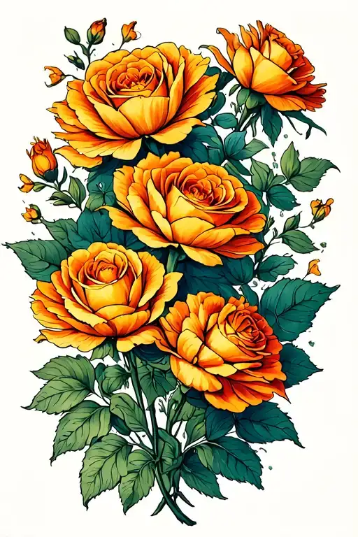 marigold and rose growing tattoo design idea